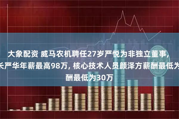 大象配资 威马农机聘任27岁严悦为非独立董事, 董事长严华年薪最高98万, 核心技术人员颜泽方薪酬最低为30万